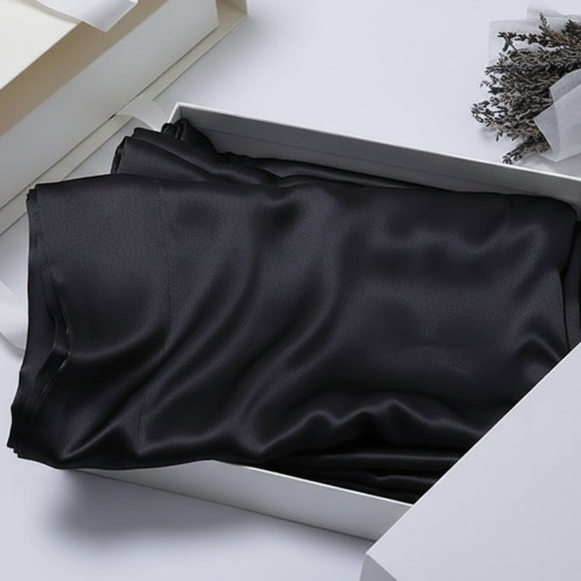 taie d‘Orreiler en Satin de soie 100% Noir