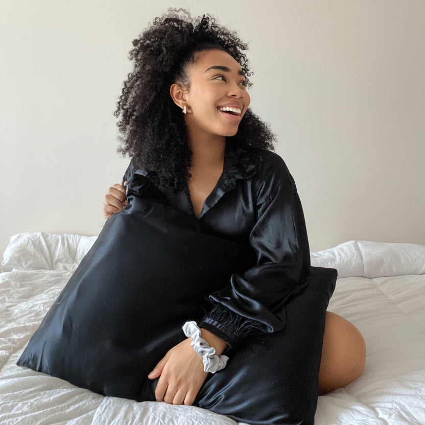 taie d‘Orreiler en Satin de soie 100% Noir