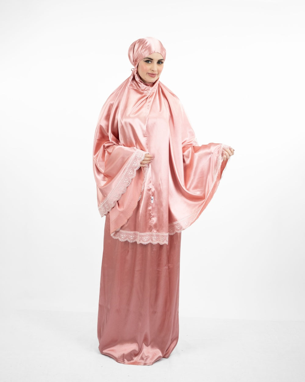 Ensemble de prière satin de soie uni Corail