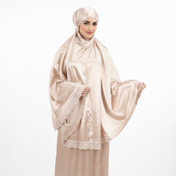 Ensemble de prière satin de soie Beige