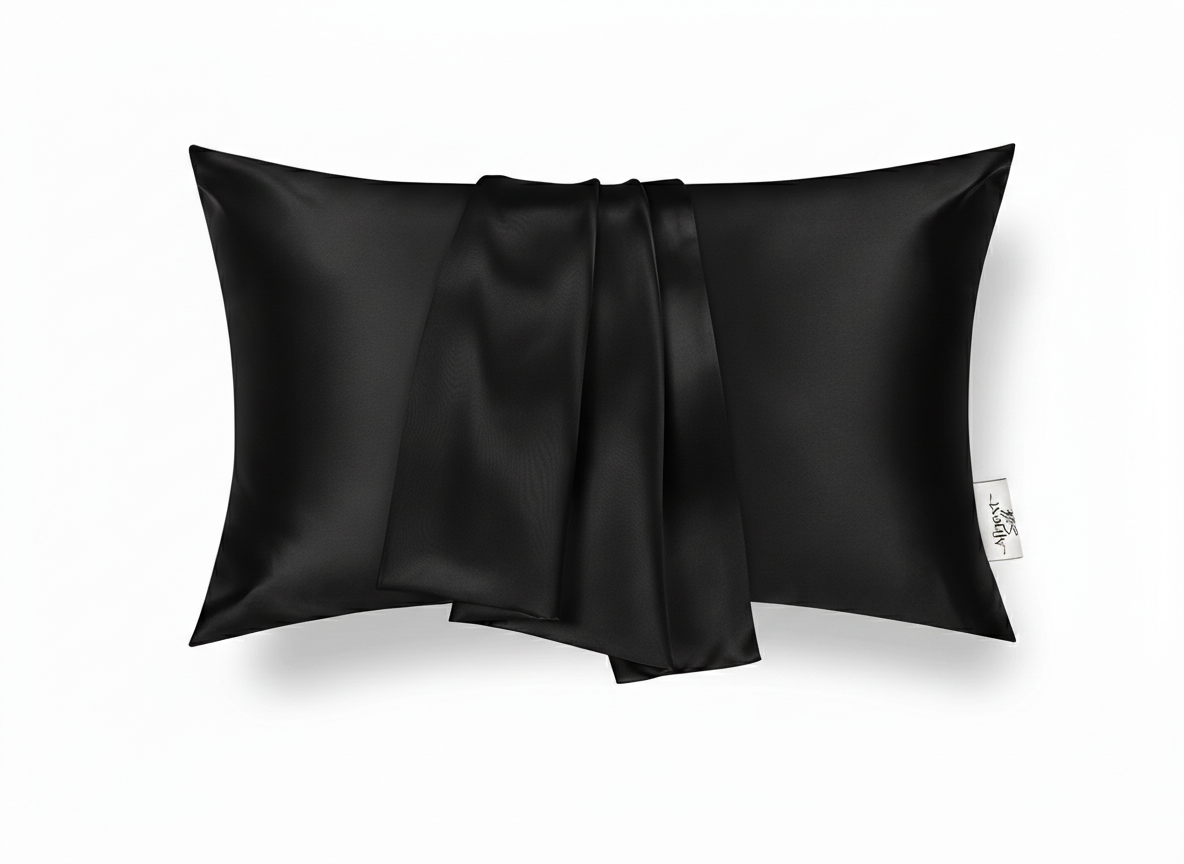 taie d‘Orreiler en Satin de soie 100% Noir