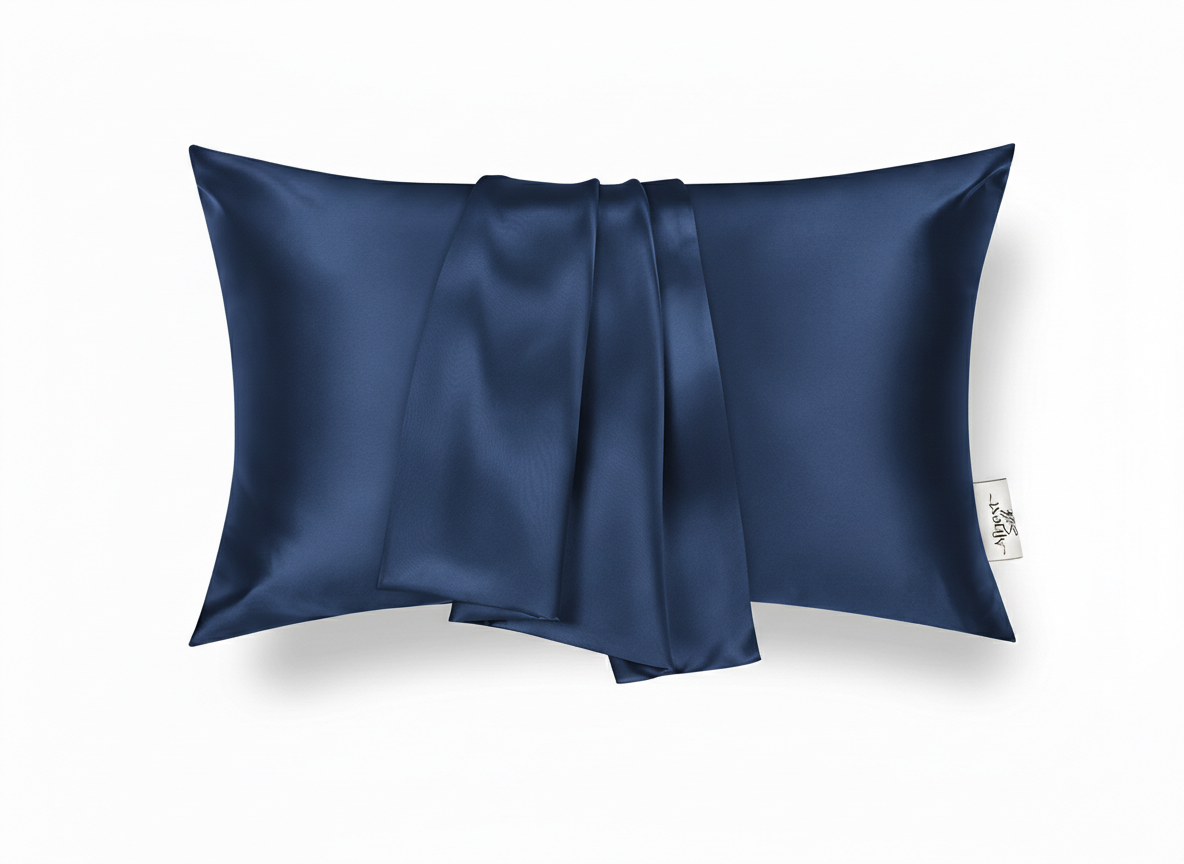 taie d‘Orreiler en Satin de soie 100% bleu nuit