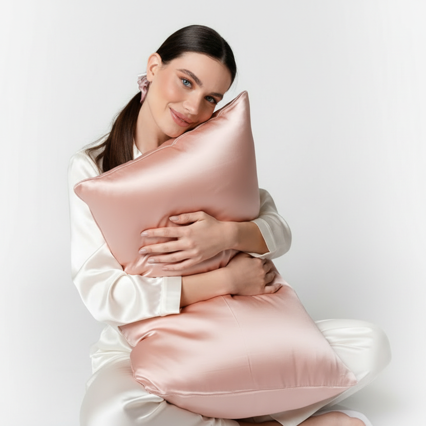 taie d‘Orreiler en Satin de soie 100% Rose