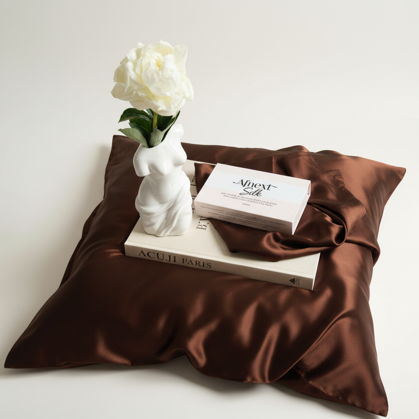 taie d‘Orreiler en Satin de soie 100% Espresso