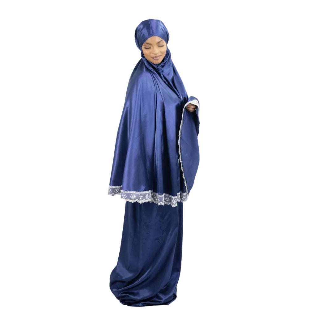 Ensemble de prière satin de soie uni Bleu Nuit