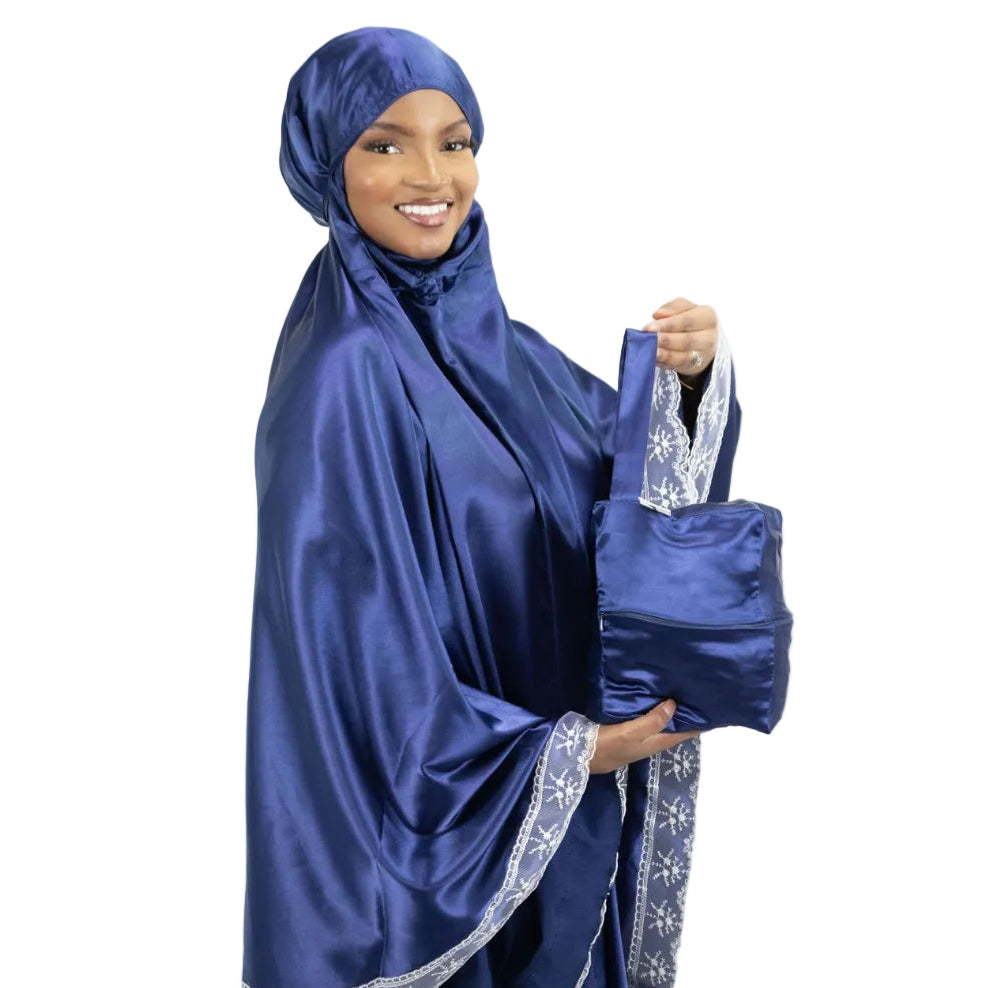 Ensemble de prière satin de soie uni Bleu Nuit