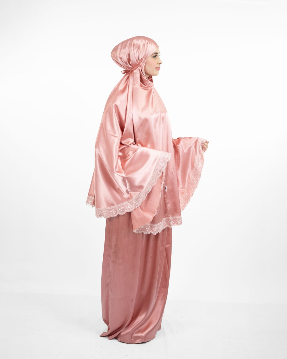 Ensemble de prière satin de soie uni Corail