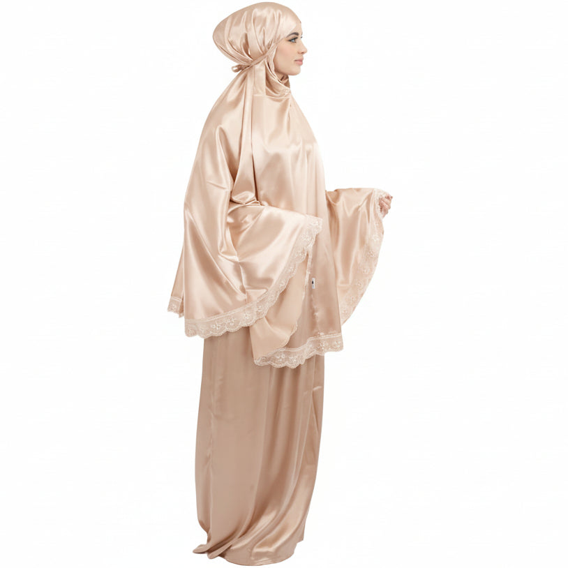 Ensemble de prière satin de soie Beige