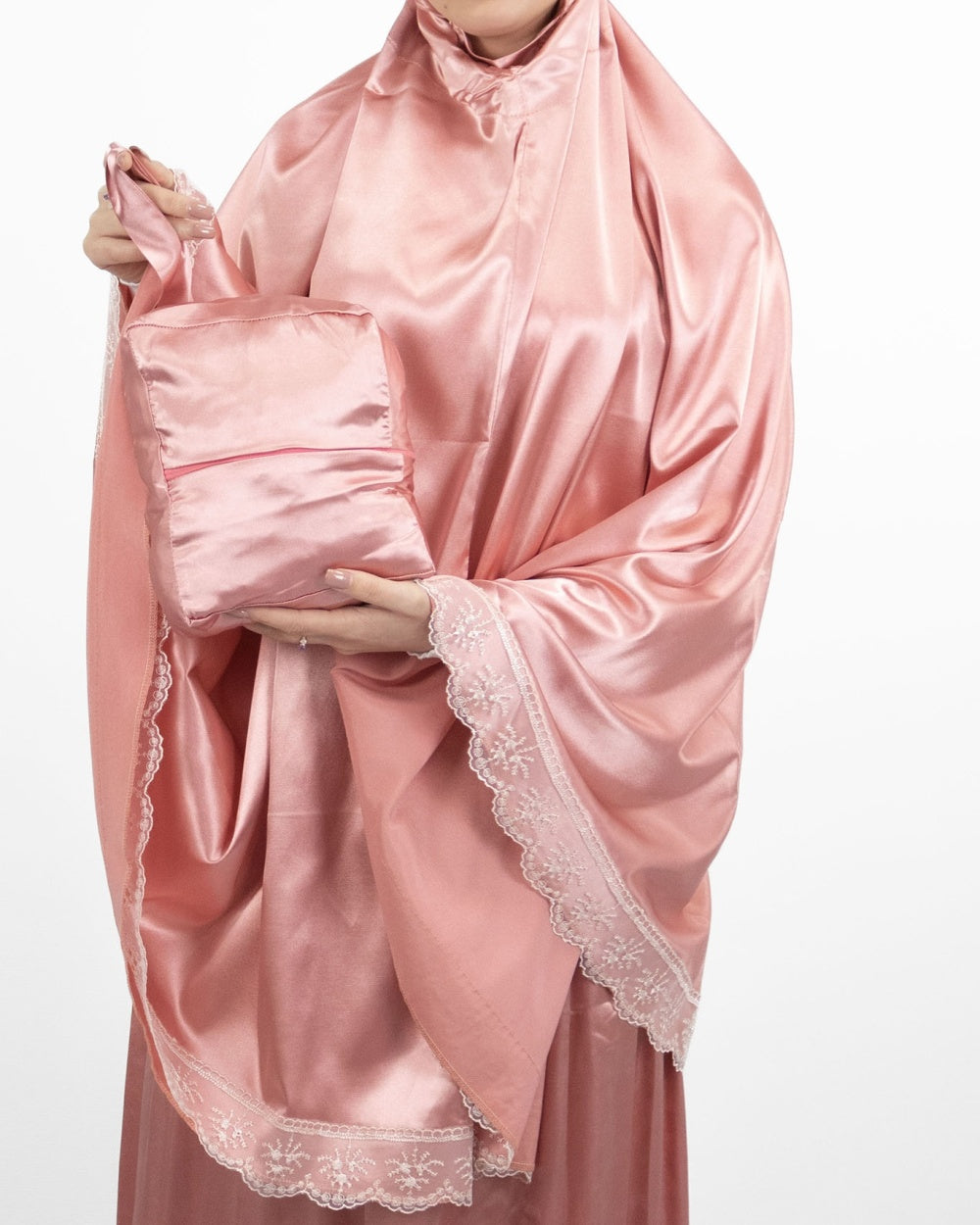 Ensemble de prière satin de soie uni Corail