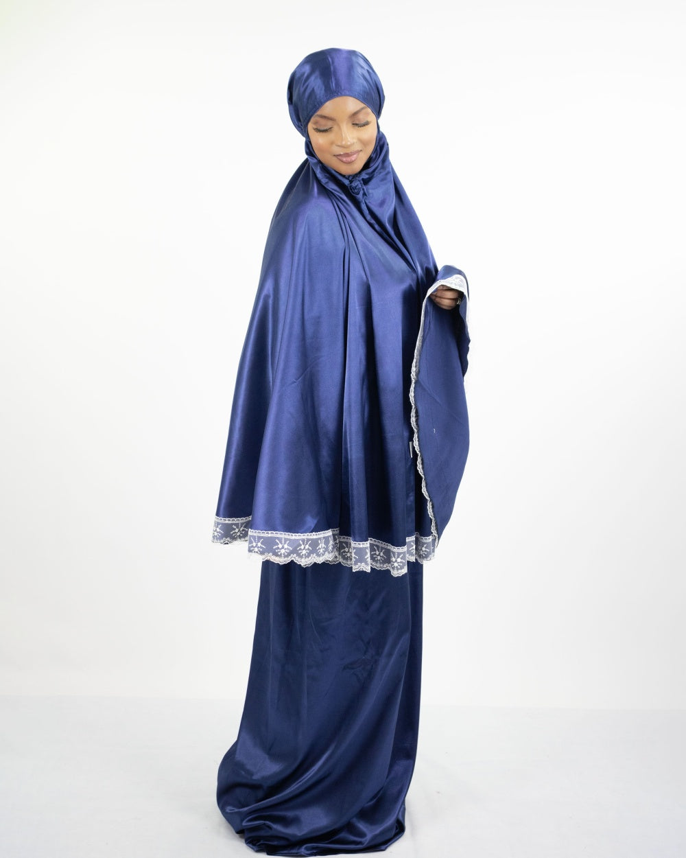 Ensemble de prière satin de soie uni Bleu Nuit