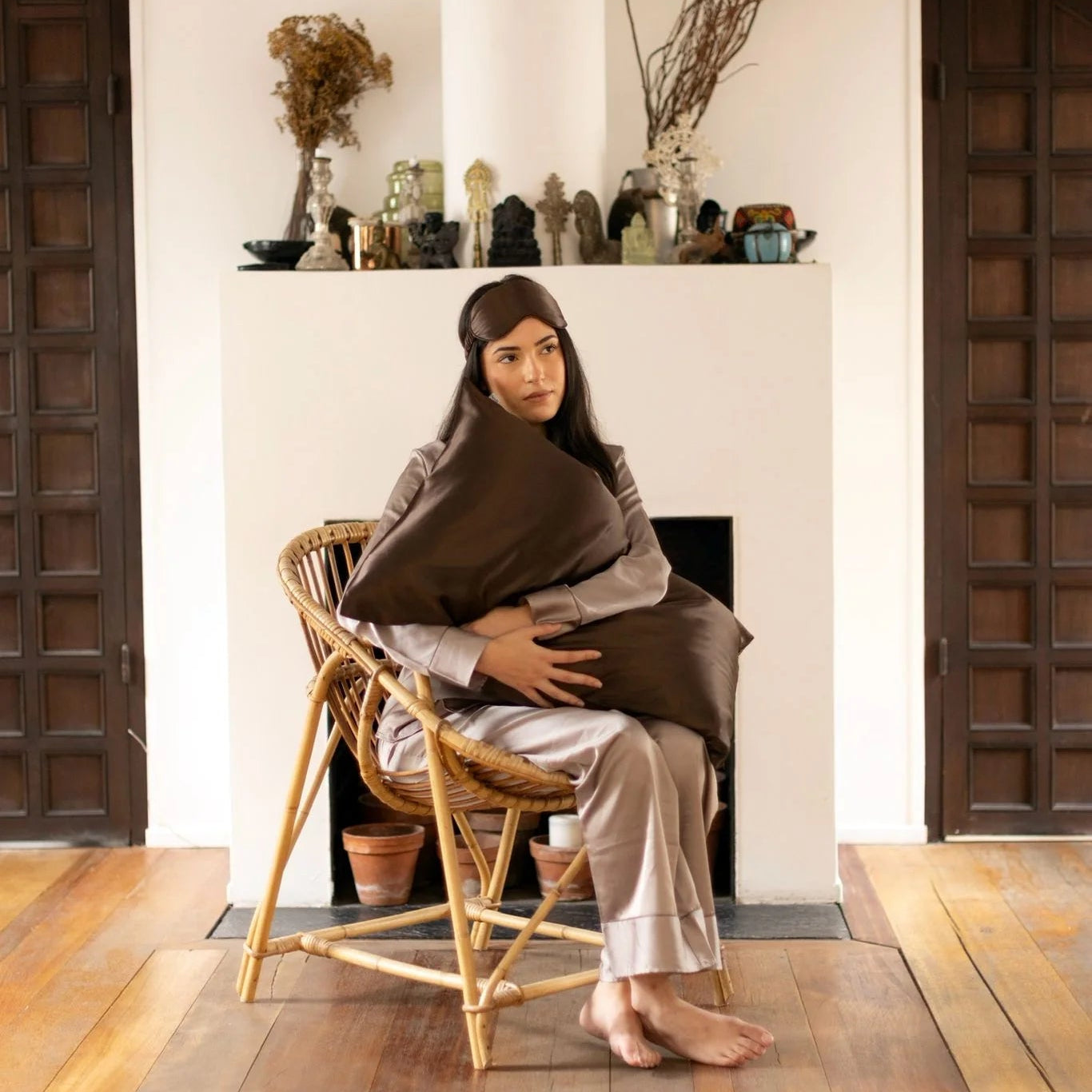 taie d‘Orreiler en Satin de soie 100% Espresso