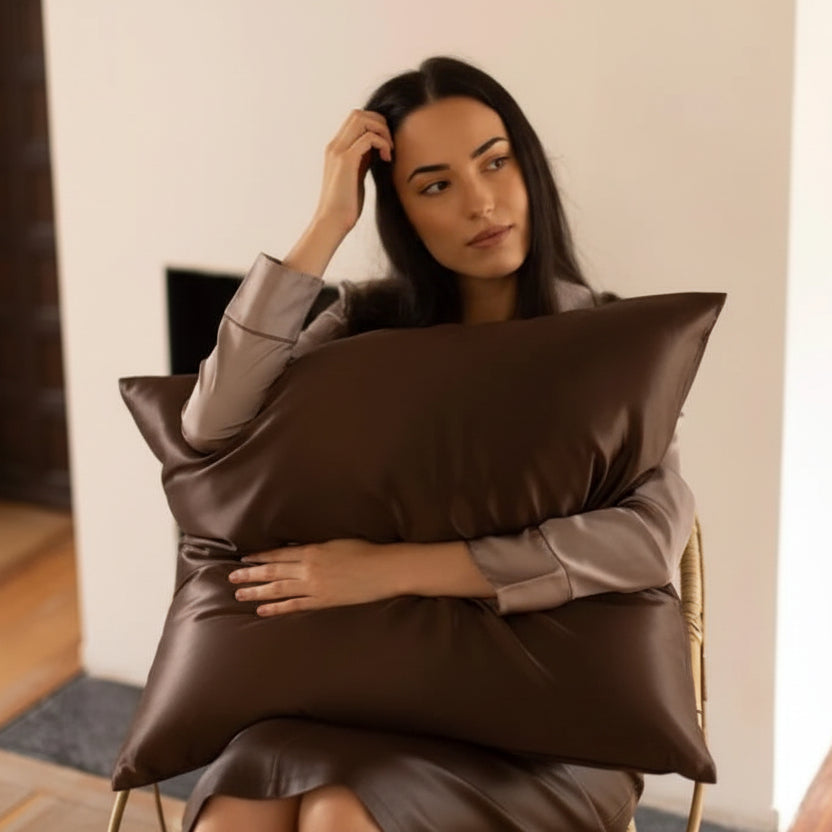 taie d‘Orreiler en Satin de soie 100% Espresso